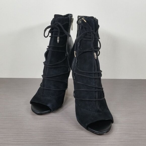 Sam Edelman Asher Black Suede & Leather Open Toe Lace-Up Booties Womens Size 8.5 - Picture 4 of 12